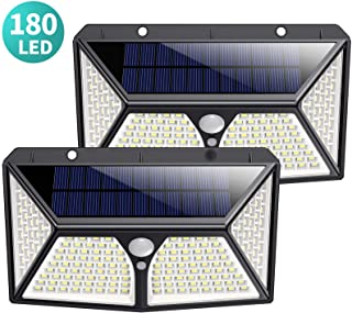 180 LED Luz Solar Exterior- Kilponen [Versión Mejorada 2500mAh] Foco Solar Exterior con Sensor de Movimiento Luces Solares Jardín Gran Ángulo 270ºde Iluminación Lámpara Solar Impermeable 2-Paquete